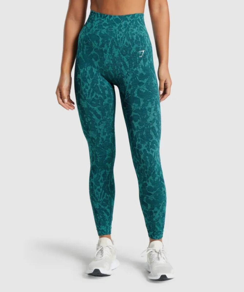 Gymshark Adapt Animal Seamless Green Jacquard Yoga Athletic Leggings Pants Sz M